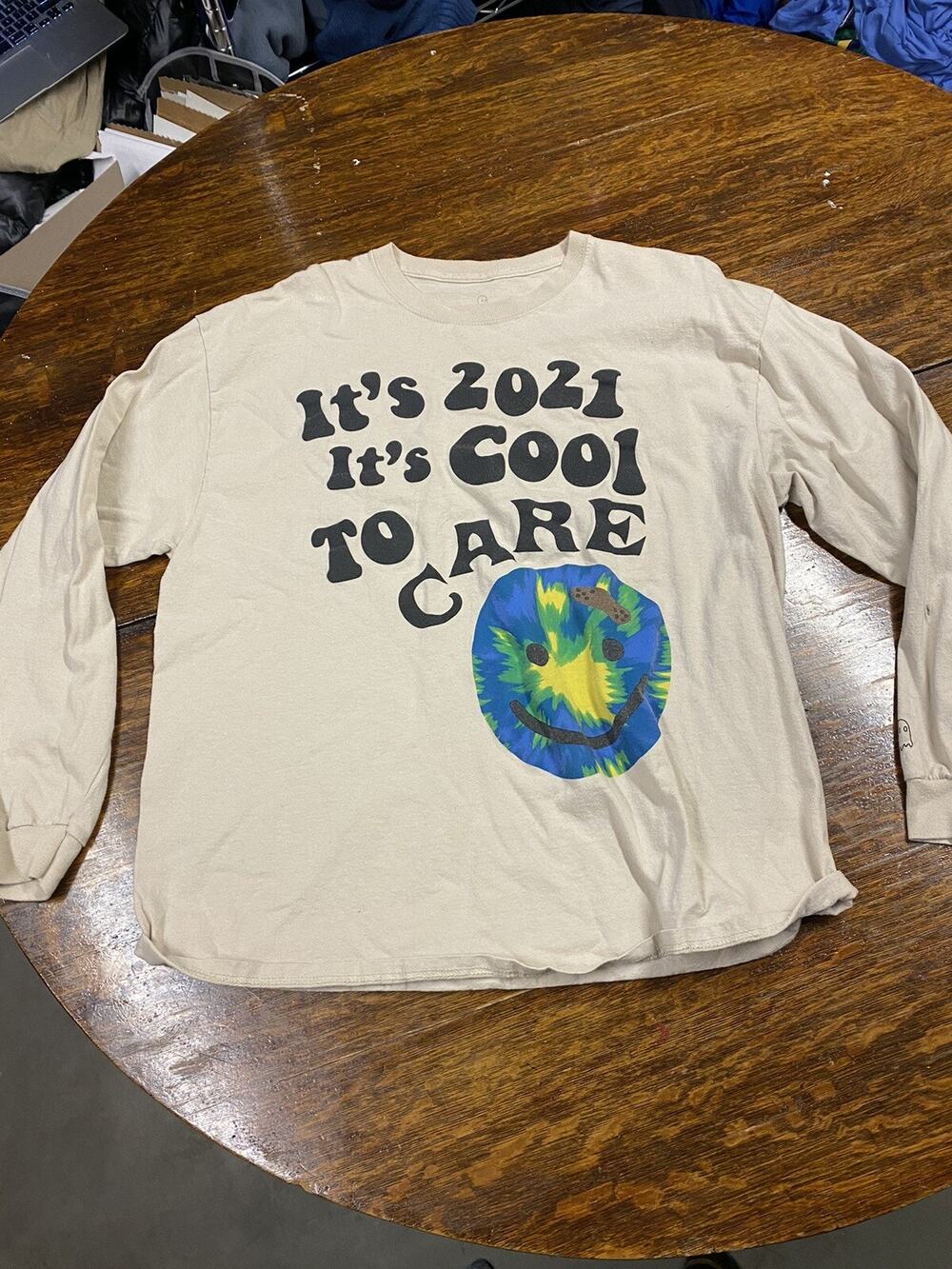 LONELY GHOST It’s 2021 It’s Cool To Care Off White Long Sleeve Shirt XL